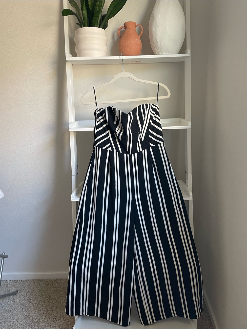 H&M Black & White Striped Wide-Leg Jumpsuit